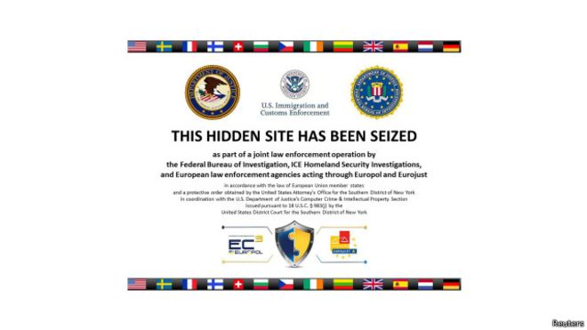 Laman depan situs Silk Road 2.0 setelah ditutup pihak berwenang di Amerika Serikat. 