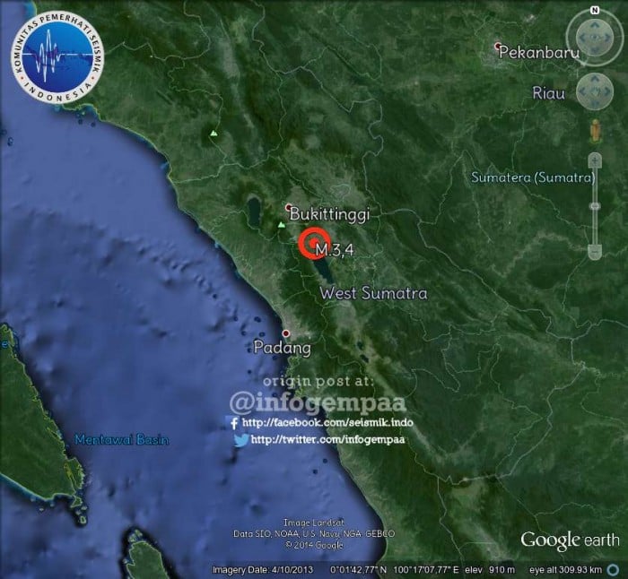 Senin pagi (5/1) dua buah gempa mengguncang wilayah Kota Padangpanjang dan Kabupaten Tanah Datar. Dua gempa tersebut cukup membuat kaget warga di kedua wilayah tersebut.