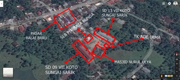 Gambar 2 : Berikut adalah Foto yang diambil dari Google Maps lokasi denah masjid NURUL ULYA Letaknya sangat strategis, dekat dengan Pasar dan Sekolah.